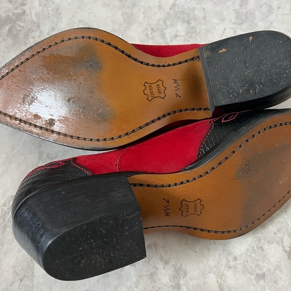 Vintage Nine West Western Boho Red Leather Suede Ankle Boots 7.5 Booties Twee - Picture 7 of 8